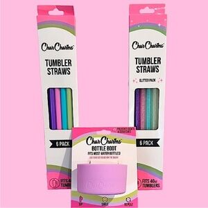 🆕- Char Charms Water Bottle Accessories Boot Plus Two Boxes of Tumbler Straws